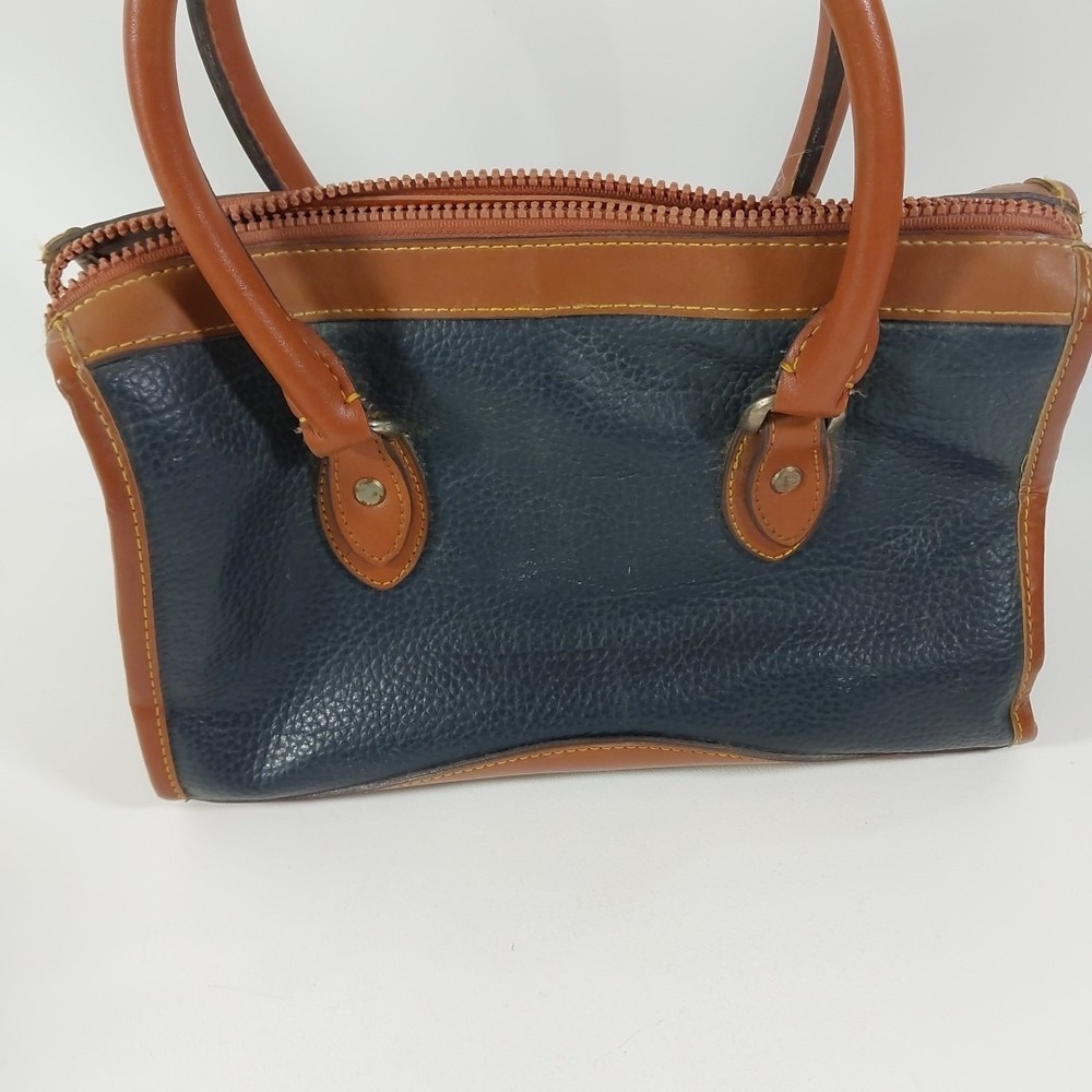 Vintage Dooney & Bourke All - Weather Satchel Handbag In Navy With Cognac Tan - Picture 2 of 7